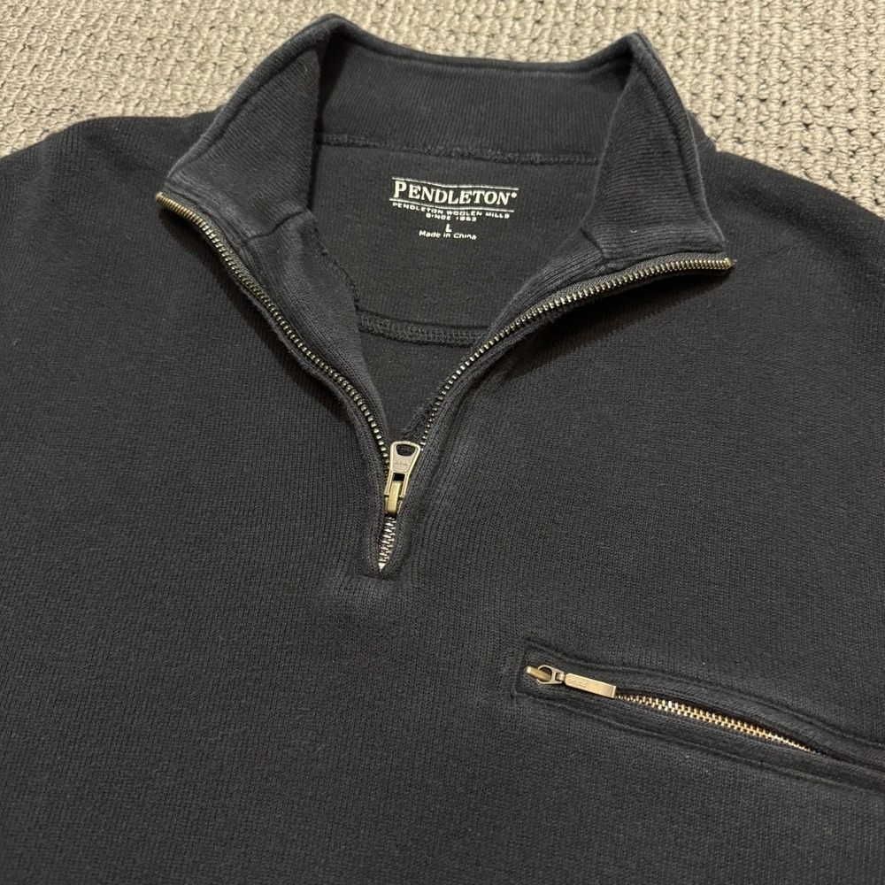 Pendleton Men's Quarter Zip Sweater Pullover Black Size Large Cotton Fishermans‎